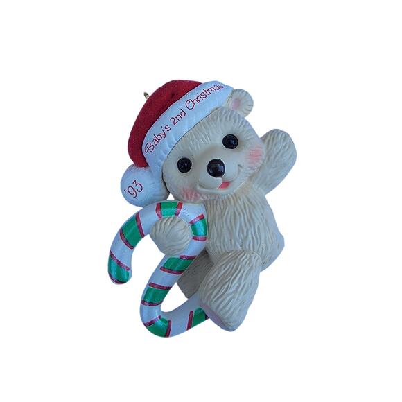 Vintage 1993 Baby's 2nd Christmas Ornament Bear with Candy Cane - Picture 2 of 10